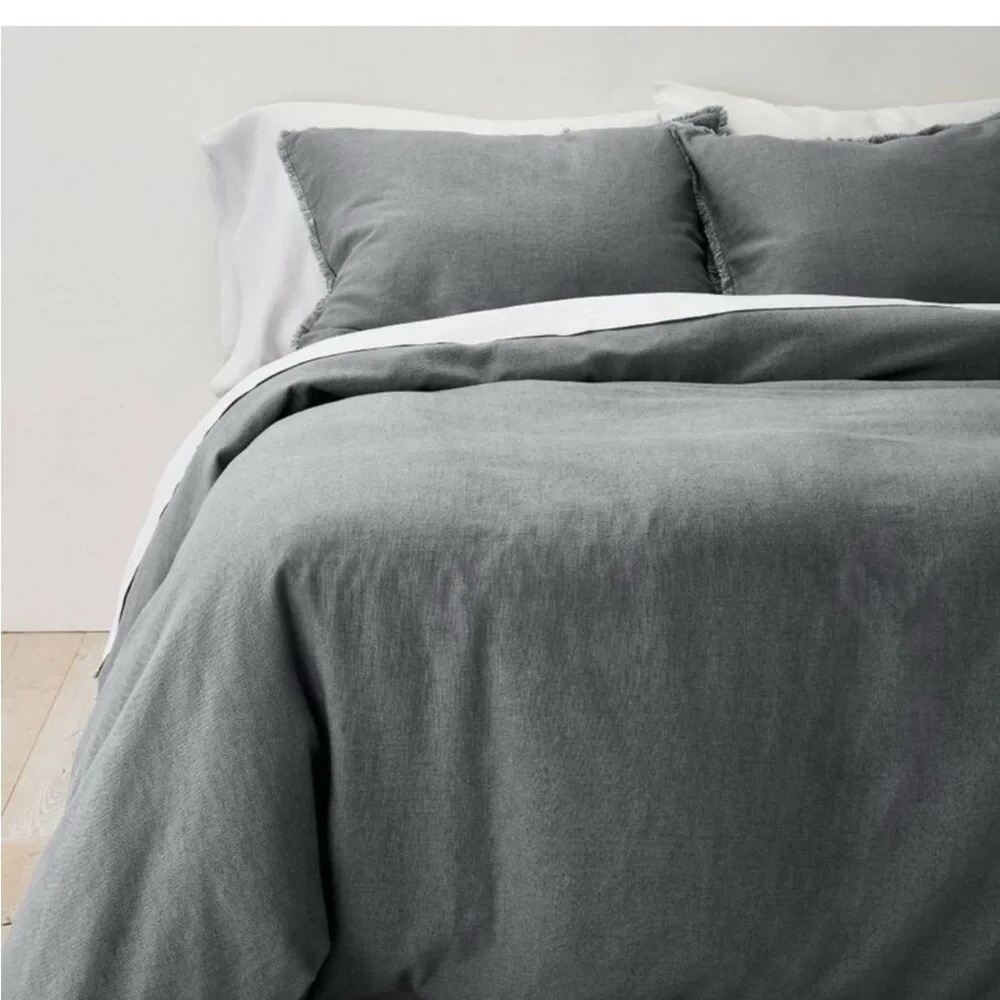 New Casaluna Heavyweight Linen Blend Duvet Cover & Sham Se Dark Gray Full‎ Queen